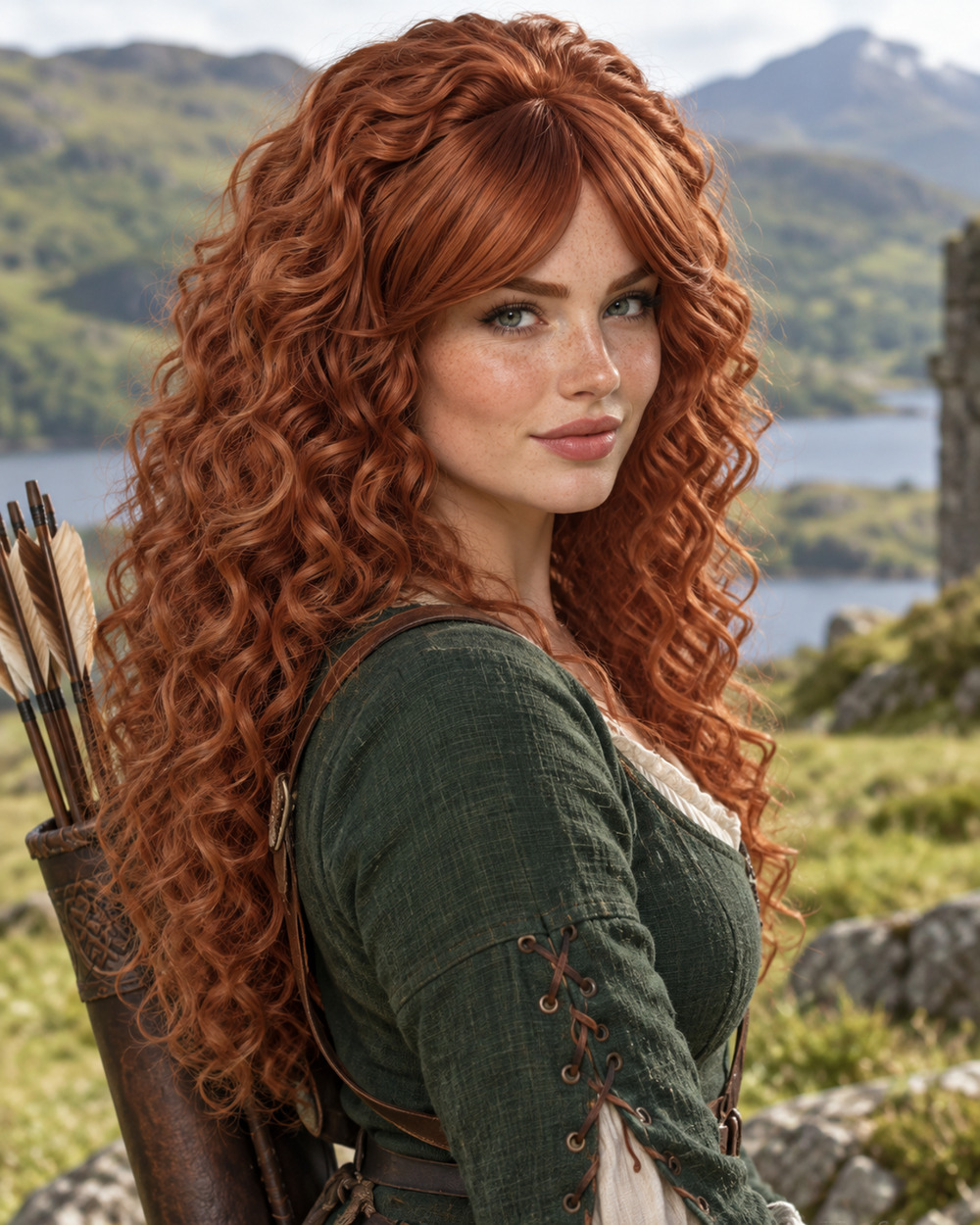 Merida Cosplay Adult Wig Brave Red Curly Hair Halloween Costume